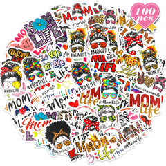 Yeaqee 100 Pcs Mom Stickers Mom Life Stickers Mom Car Decals Funny Mom Cute Stickers Aesthetic Mother Stickers for Mothers Gift Water Bottles Luggage Car Laptop Guitar Scrapbook Bike Fridge