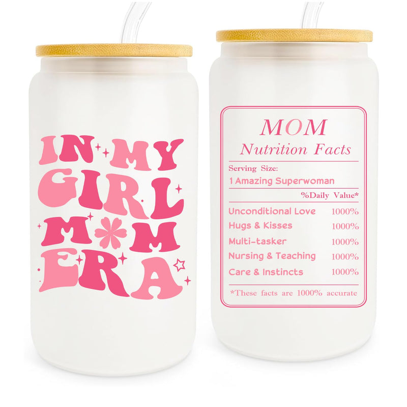 Pfkfo In My Girl Mom Era Gifts Girl Mom Gifts Pregnant Mom Gifts 16oz Coffee Glass Cups Birthday Drinking Cup for Mom Christmas Mothers Day Gifts for New Mom Expecting Mom Girl Mama
