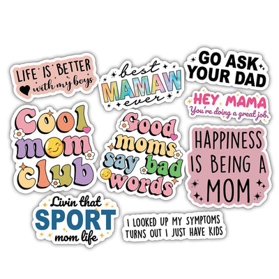 (9pcs) Mom Stickers Mothers Day Stickers Mama Mom Life Birthday Gift for Mom Funny Gifts Multiple Different Designs Waterproof UV- Resistant Suitable for Tumbler Laptop Car Truck