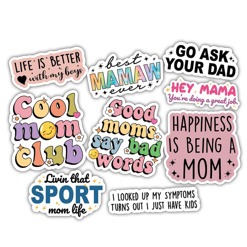 (9pcs) Mom Stickers Mothers Day Stickers Mama Mom Life Birthday Gift for Mom Funny Gifts Multiple Different Designs Waterproof UV- Resistant Suitable for Tumbler Laptop Car Truck