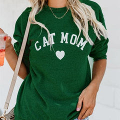 Cat Mom Letter Print Pullover Sweatshirt
