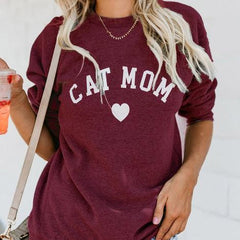 Cat Mom Letter Print Pullover Sweatshirt