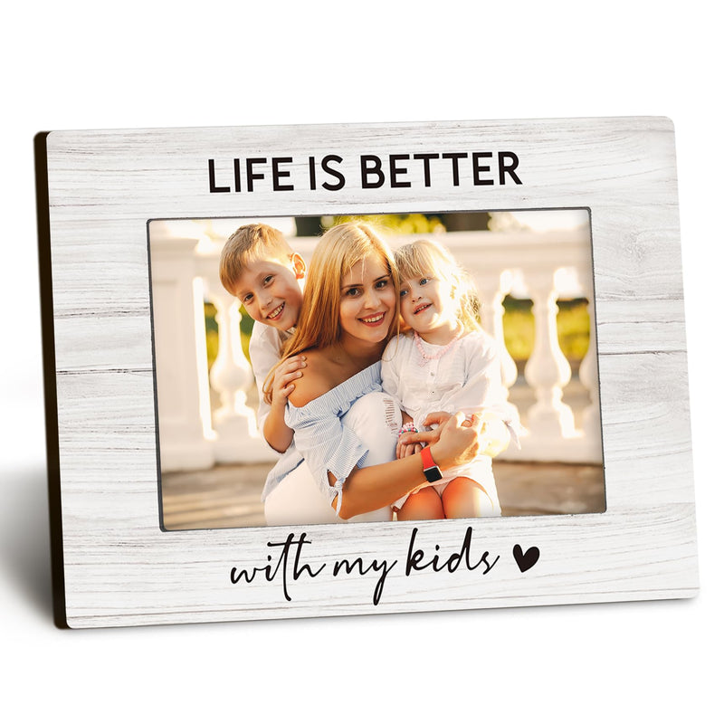 DUXMNAMG Mom Kids 4x6 Picture Frame Mom Picture Frame Mom Gifts Birthday from Kids Girls Boys Mom of Kids Photo Frame Life Is Better with My Kids Photo Frames for Desk Decor