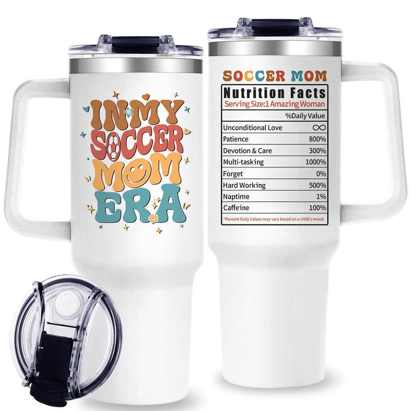 OneGemn Soccer Mom Tumbler with HandleSoccer Mom Gifts - 40 oz Soccer Mom Drinking Cup with Lid and Straw - Insulated Soccer Mom Cup Gifts for Soccer Moms Gift for Birthday Mother Day Christmas