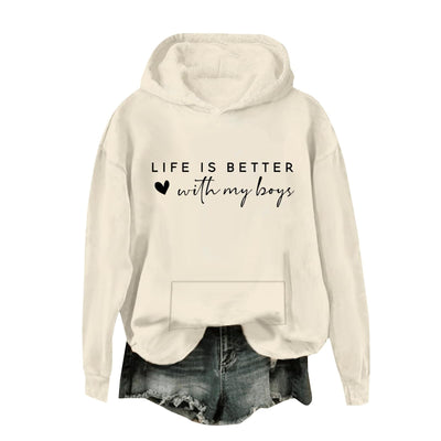 Boy Mom Sweatshirt Boy Mom Sweatshirts for Women Life is Better with My Boys Sweatshirt for Women Mom Life Crewneck Long Sleeve Sweatshirts Funny Casual Hoodie
