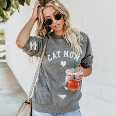 Cat Mom Letter Print Pullover Sweatshirt
