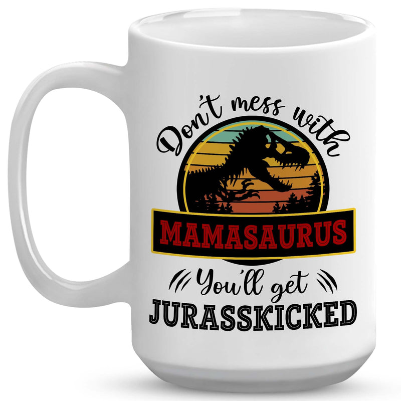 VUNVUT86 Valentine Gift For Mom Mamasaurus - Mom Gifts - Mamasaurus Mug - Mom Mug - Mom Gifts From Son Daughter - Mothers Day Anniversary Birthday Gifts For Mama Mom Grandma Aunt Women 15OZ