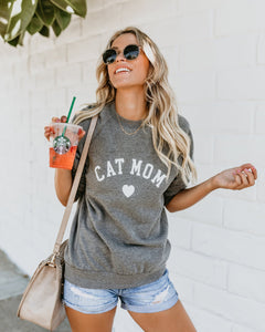 Cat Mom Letter Print Pullover Sweatshirt