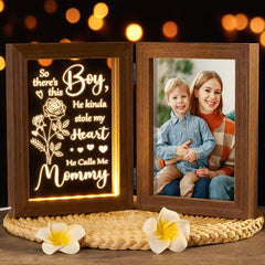 Tiblue Valentines Day Gifts for Mom from Daughter Son Kids Engraved Night Light with 5x7 Mom Picture Frame Solid Wood New Mom Gifts Mother Son Picture Frame Mother-in-Law Birthday Gifts for Mom