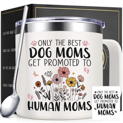 Lifecapido New Mom Gifts for Women Dog Mom Gifts Promoted To Human Mom 14 oz Coffee Mug Pregnancy Gifts for Expecting Mom Gifts for New Mom Mom to Be Gifts First Time Mom Gifts Cream