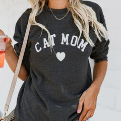 Cat Mom Letter Print Pullover Sweatshirt
