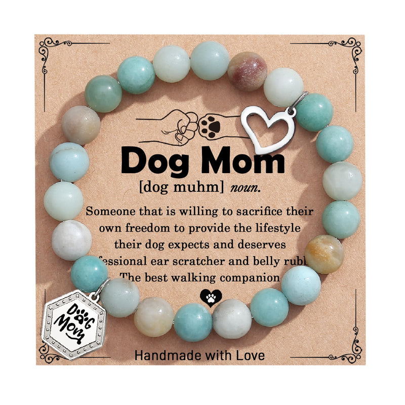 TONY & SANDY Dog Mom Gifts for Women Best Dog Mom Amazonite Bracelet Dog Lover Gifts for Women Christmas Mothers Day Stocking Stuffers Gifts for Dog Mom Mother